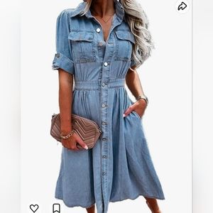 Cute, feminine button up denim dress with pockets